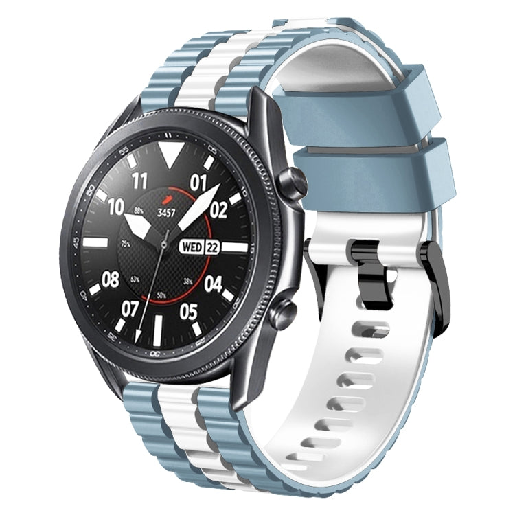 Two-tone silicone watch band with light blue strap and black dial, 22mm wide