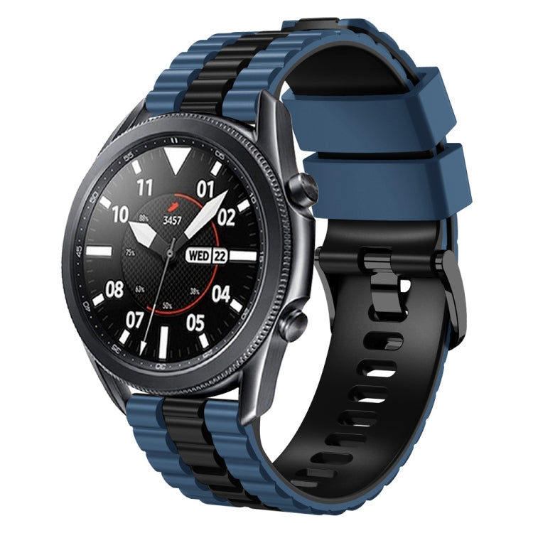 Two-tone silicone watch band with blue strap and black dial, 22mm wide