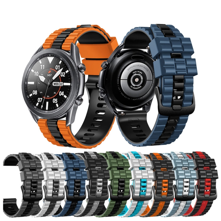 Assorted 22mm two-color silicone watch bands in multiple colorways, side view