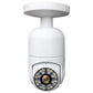 White indoor PTZ security camera with front lens cluster and rotating housing