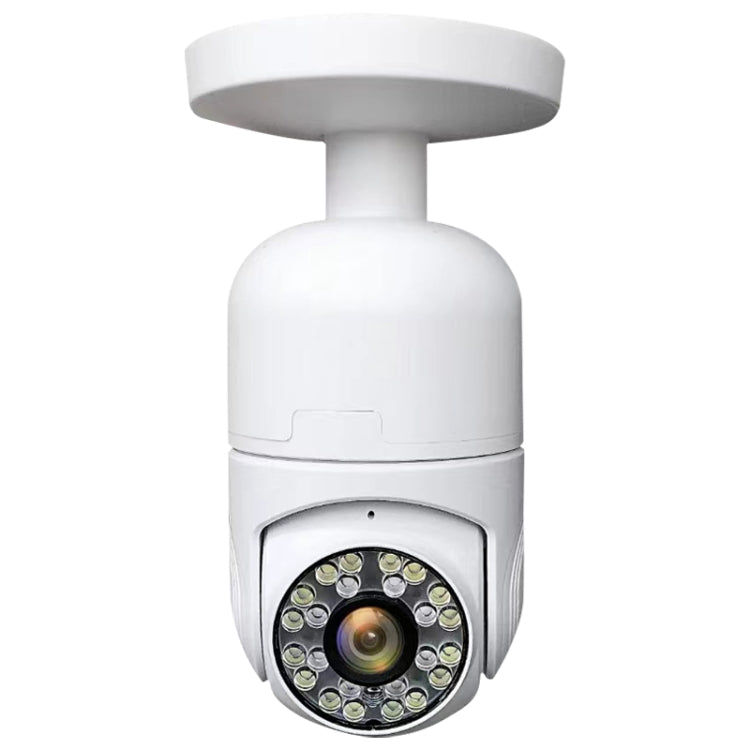 White indoor PTZ security camera with front lens cluster and rotating housing