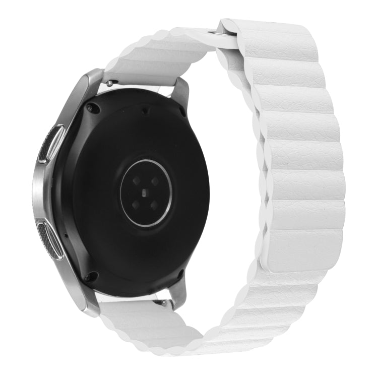 Black leather magnetic loop watch band with metal loop clasp