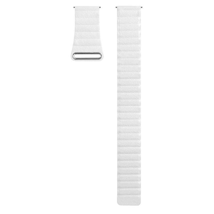White leather magnetic loop watch band with metal clasp and strap holes