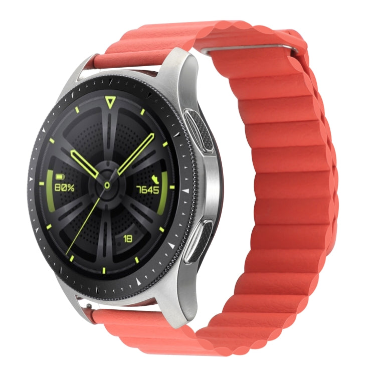 Red leather magnetic loop watch band with metal loop clasp