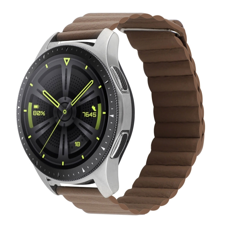 Dark brown leather magnetic loop watch band with metal loop clasp