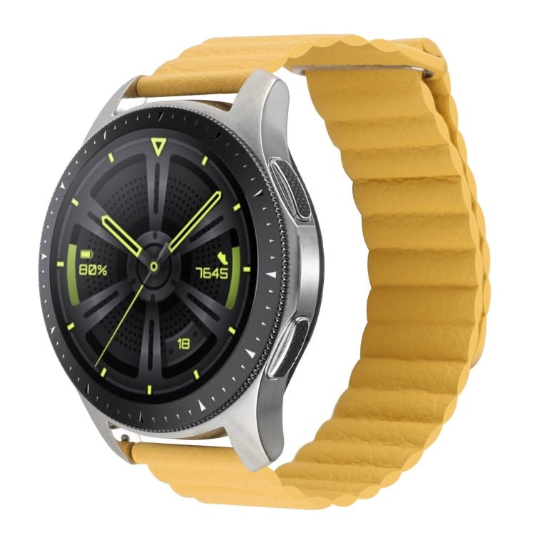 Yellow leather magnetic loop watch band with metal loop clasp