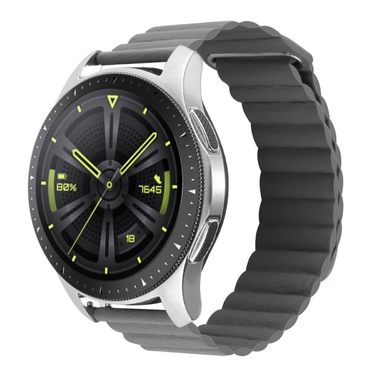 Grey leather magnetic loop watch band with metal loop clasp