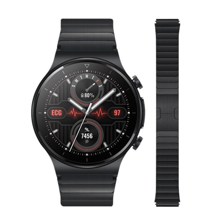 Black metal watch band with textured links and quick-release clasp