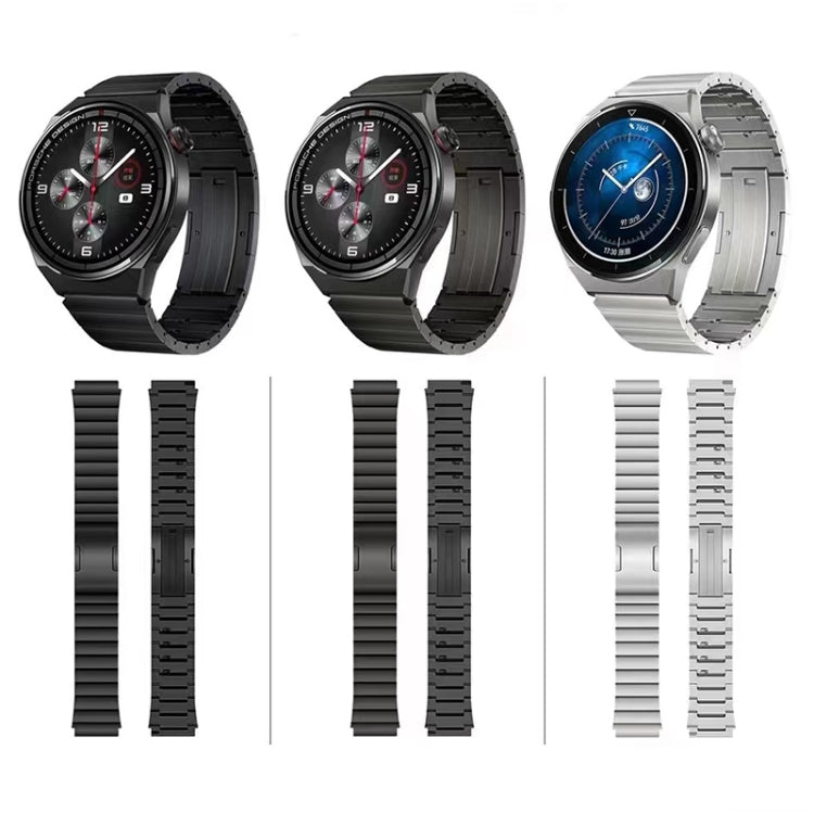 Set of stainless steel watch bands in black, dark gray, and silver with quick-release