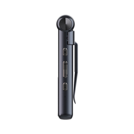 Dark gray clip-on handheld video recorder with side buttons and top ring