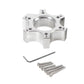 Silver wheel hub adapter with center opening, allen key, and mounting screws
