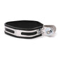 Motorcycle exhaust clamp band with black rubber inlay and side mounting bolt