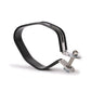Motorcycle exhaust pipe clamp with black strap and spring-loaded screw mount