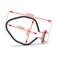 Black rubber exhaust pipe clamp strap with size measurements and mounting hardware