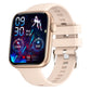 Gold smartwatch with light beige silicone band and colorful digital watch screen