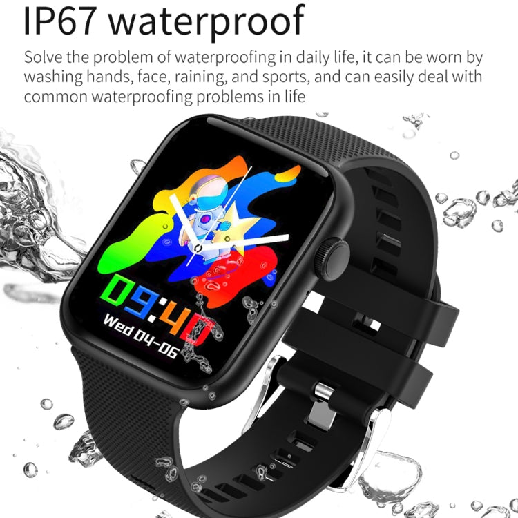 Black waterproof smartwatch with textured silicone strap and vibrant action-themed watch face