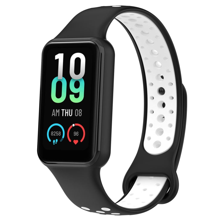 Two-color breathable silicone watch band, black with white perforated strap