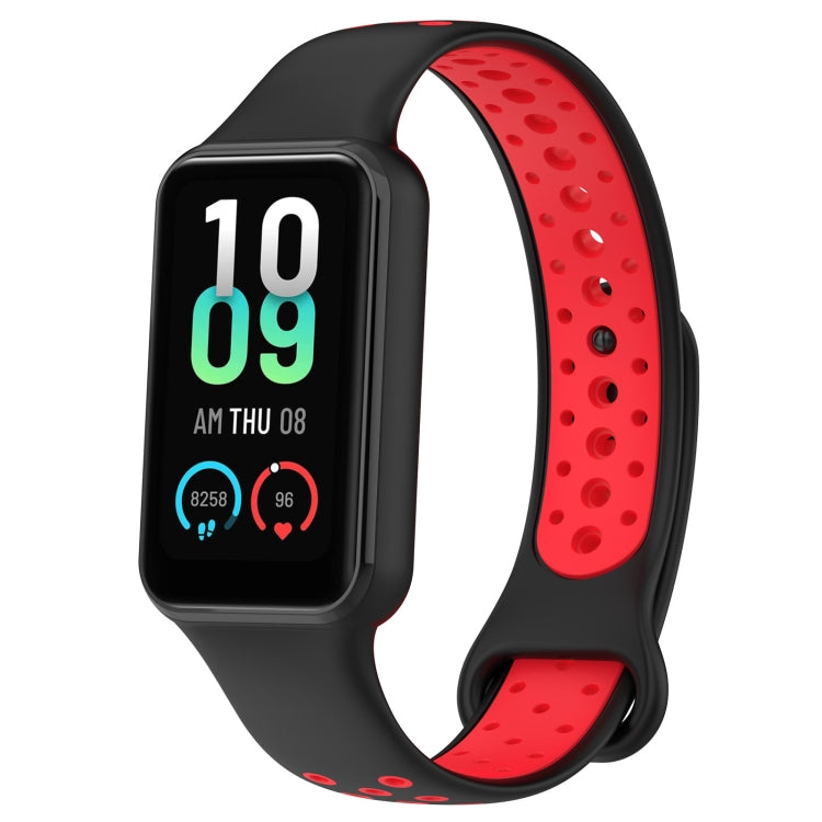 Two-color breathable silicone watch band, black with red perforated strap