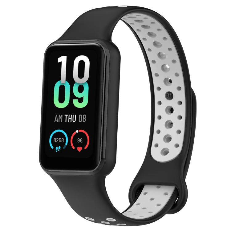 Two-color breathable silicone watch band, black with gray perforated strap