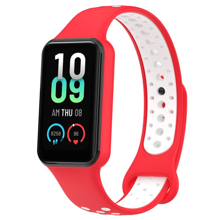 Two-color breathable silicone watch band, red with white perforated strap