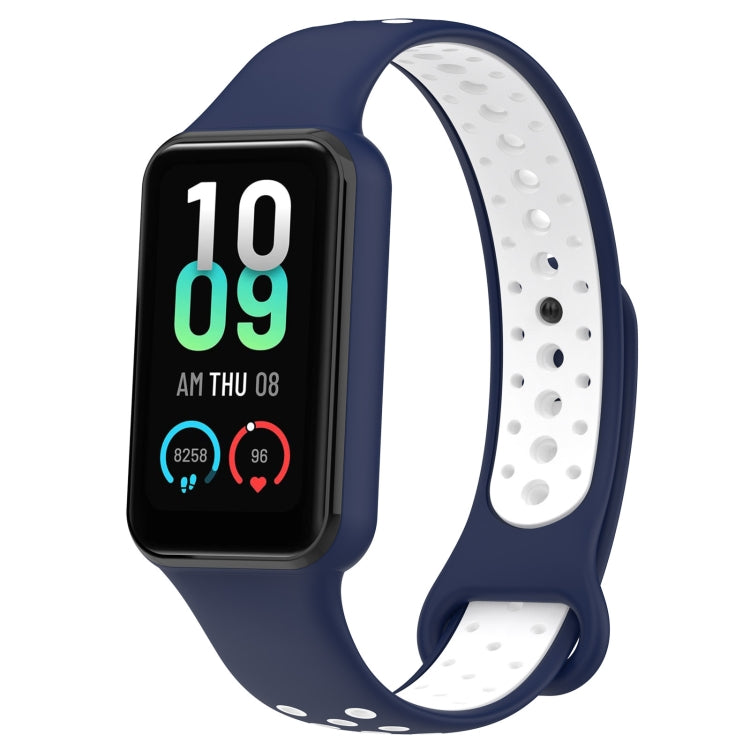Two-color breathable silicone watch band, navy blue with white perforated strap