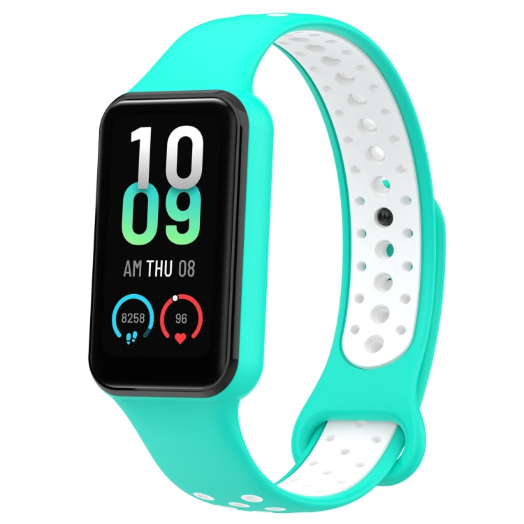 Two-color breathable silicone watch band, cyan with white perforated strap