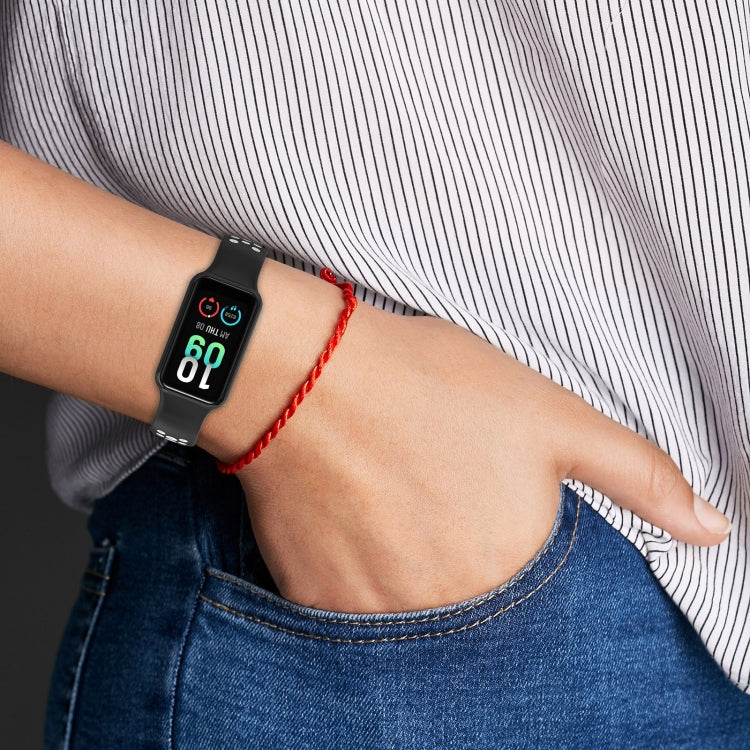Two-tone silicone watch band, black with red loop accents