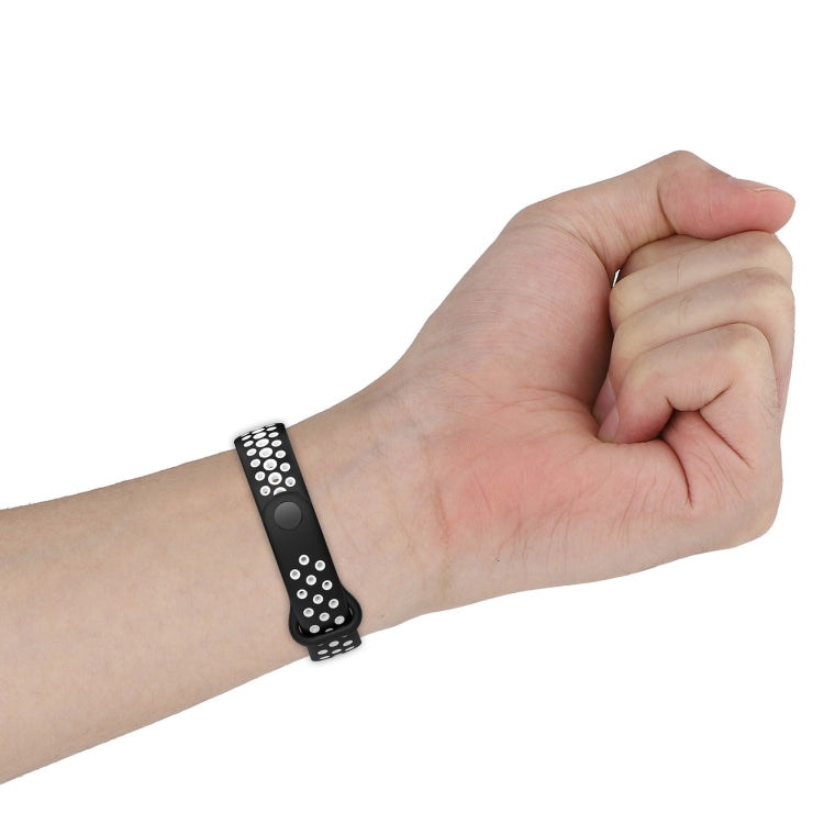 Two-tone silicone watch band, black with white perforated strap section