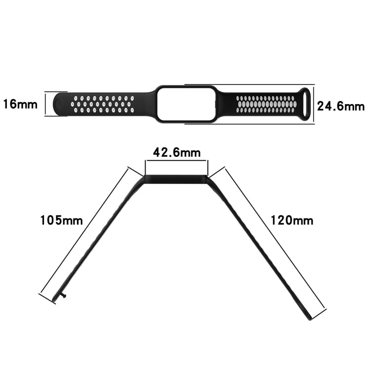 Silicone watch band size diagram with 42.6mm and 105/120mm ends
