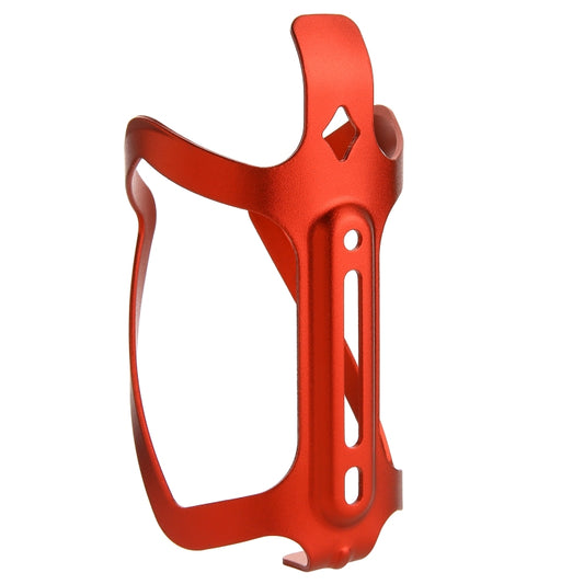 Red aluminum bike bottle cage holder with tall vertical slots and side cutouts.
