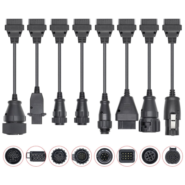8-in-1 truck diagnostic conversion cable set with multiple black connector ends
