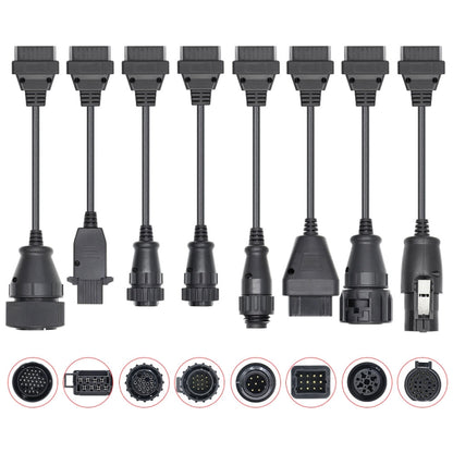 8-in-1 truck diagnostic conversion cable set with multiple black connector ends