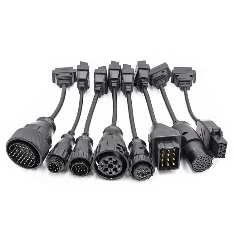 Black multi-OBD diagnostic cable set showing various rectangular and round connector tips