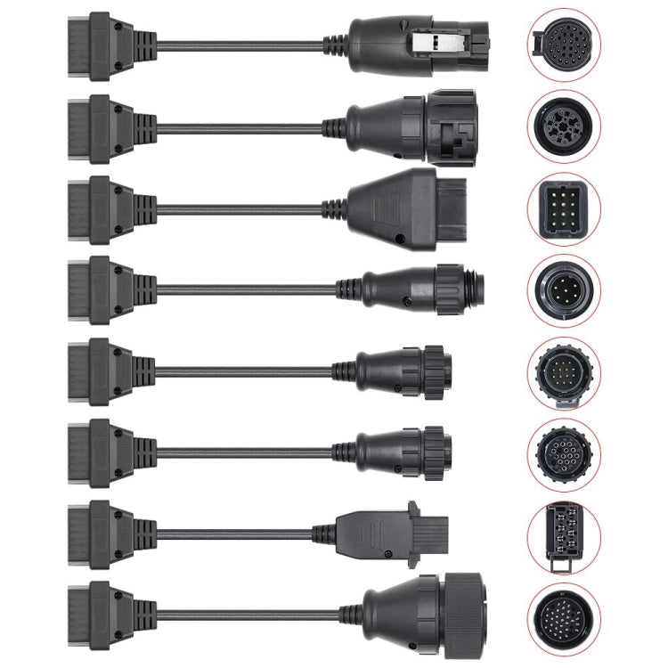 8-in-1 truck conversion cable lineup with mixed plugs and circular connector ends