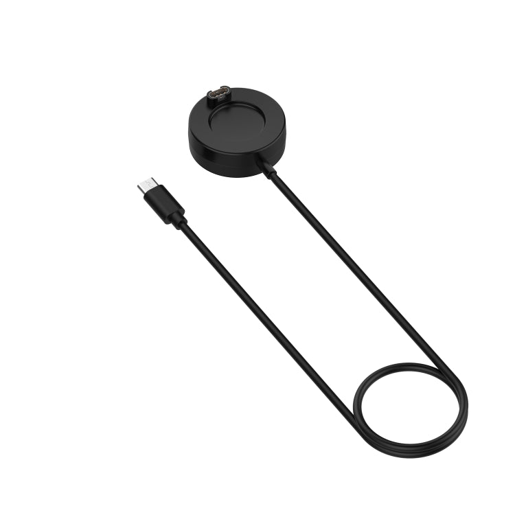 Black watch charger dock with USB-C plugs and long charging cable