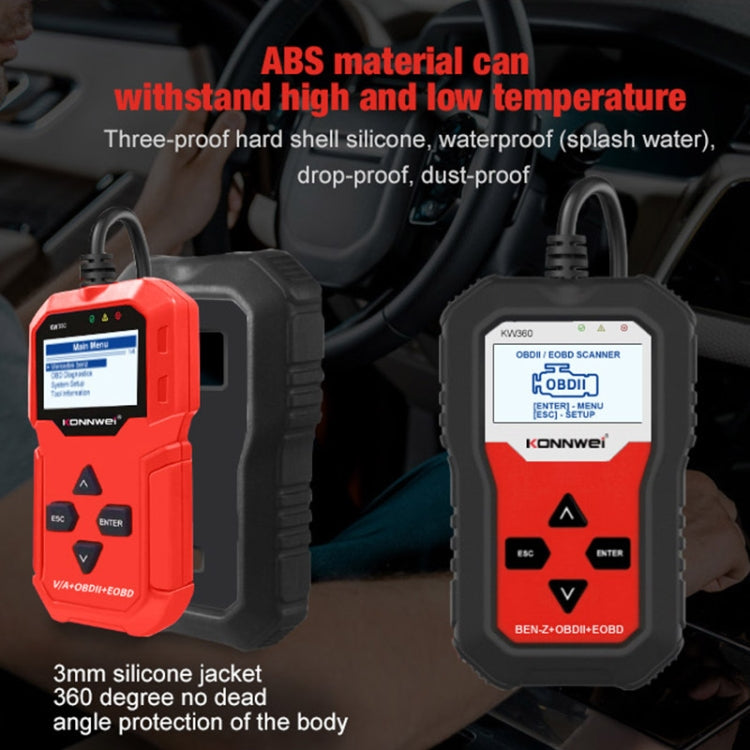Durable ABS OBD2 diagnostic scanner with red and black versions, vehicle connection ready
