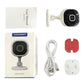 Smart indoor security camera kit with camera, power cable, adapter, and mounting plate