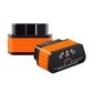 Orange and black OBD2 Bluetooth car diagnostic scan tool with front indicator icons