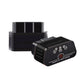 Black OBD2 Bluetooth car diagnostic scan tool with front indicator icons and connector