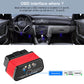 Red OBD2 Bluetooth car diagnostic scanner with front button and Bluetooth indicator