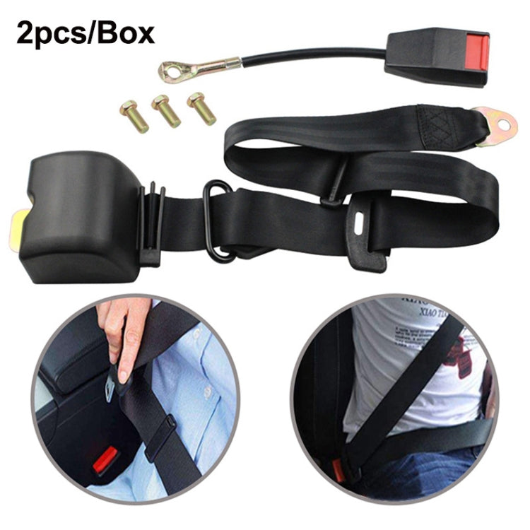 Black automatic three-point car seat belt set with red release buckle and metal latch