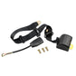 Black three-point seat belt set with two buckles, webbing, metal anchor, and screws