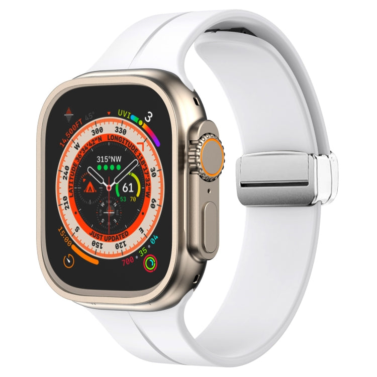 Silicone watch band with magnetic fold clasp, white strap and metal clasp