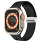 Black silicone magnetic fold clasp watch band with metal connector and end lugs