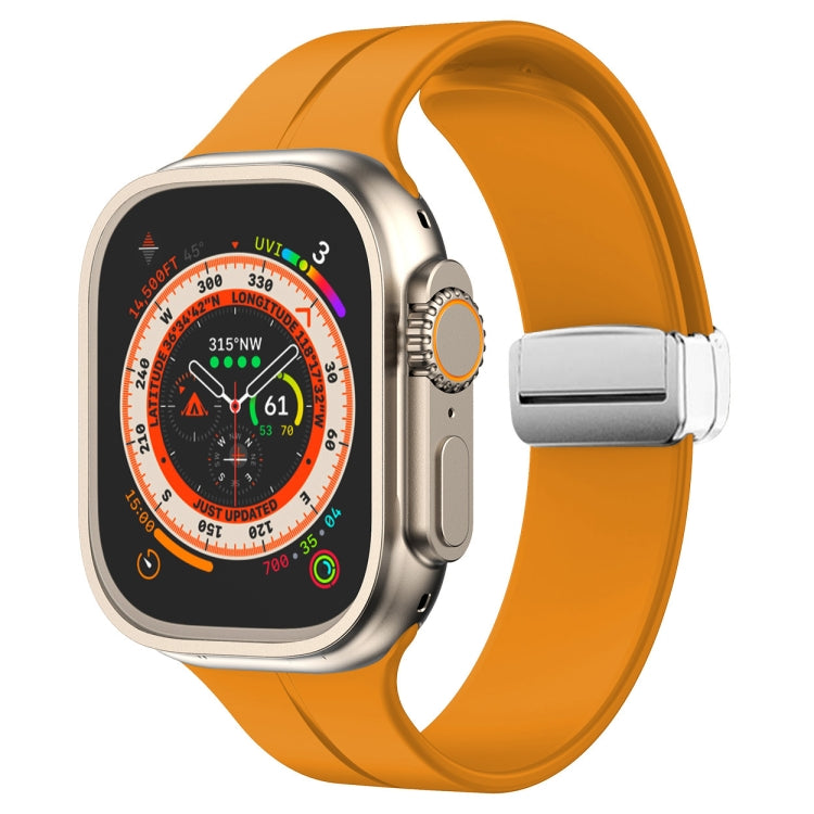 Orange magnetic fold clasp silicone watch band for Apple Watch
