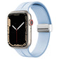 Silicone watch band with magnetic fold clasp, light blue strap and metal clasp
