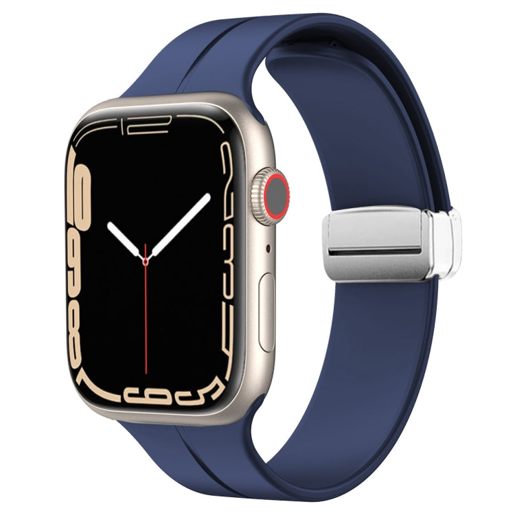 Silicone watch band with magnetic fold clasp, deep blue strap and metal clasp