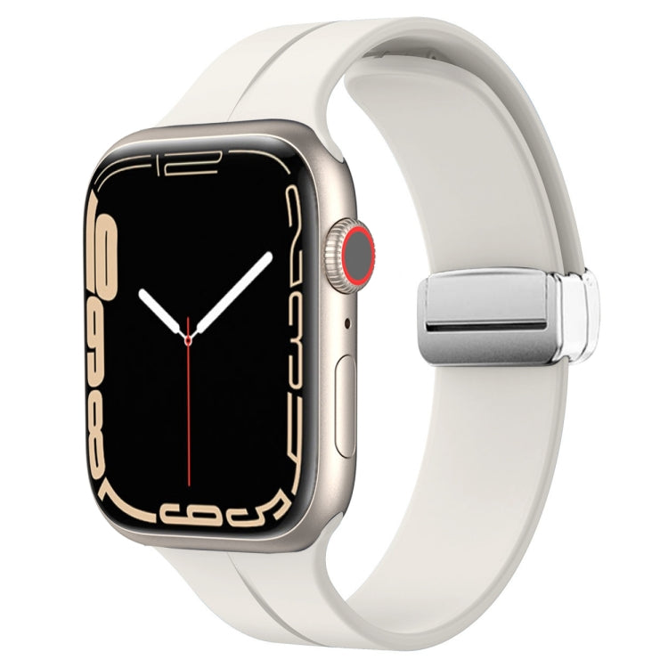 Silicone watch band with magnetic fold clasp, white strap and metal clasp