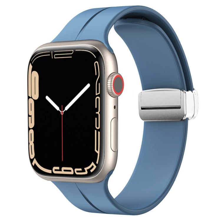 Silicone watch band with magnetic fold clasp, blue strap and stainless clasp