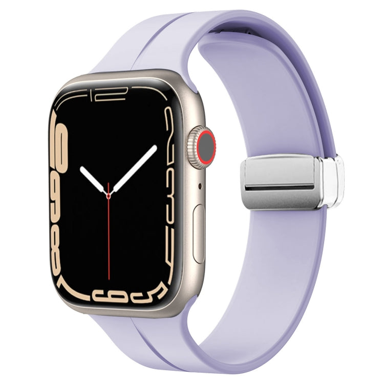 Silicone watch band with magnetic fold clasp, light purple strap and metal clasp